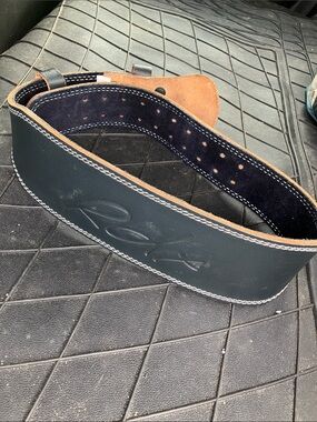 Black Leather Weightlifting Belt with Suede Interior